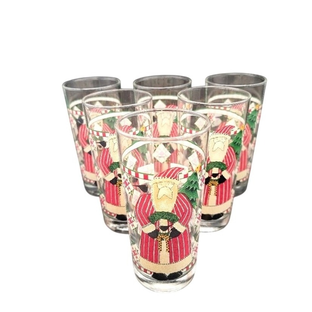 Libbey Santa's Spirit Drinking Glasses Christmas Holiday Debbie Mumm Set of 6‎